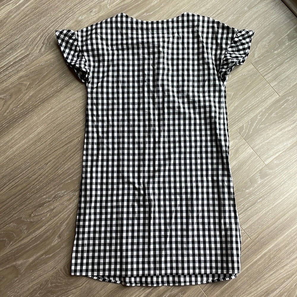GINGHAM RUFFLE SLEEVE SHIFT DRESS